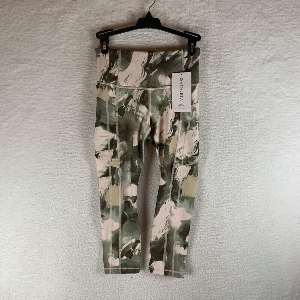 Athleta Women's Green Printed Ultimate Stash II Capri Pocket Tights Size XS NWT